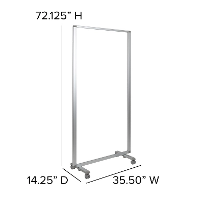 Flash Furniture Transparent Acrylic Mobile Partition With Lockable Casters, 72"H X 36"L 5 Flash Furniture Transparent Acrylic Mobile Partition With Lockable Casters, 72"H X 36"L - Image 3