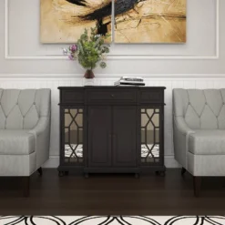 Glam Mirror And Wood Storage Cabinet Black - Olivia & May -Lush Living Store GUEST 61bae734 b07c 4d38 b540 2f57ed079e88