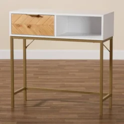 Giona Two-Tone Wood And Metal 1 Drawer Console Table White/Gold - Baxton Studio -Lush Living Store GUEST 62109a1d 7fea 4449 afde 1b5a184836c4