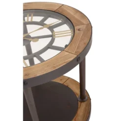 Industrial Side Table With Clock Tabletop Brown - Olivia & May -Lush Living Store GUEST 62515cee 97e8 420d a4ad 69ec4d1f5bdd