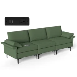 Costway Modern Modular Fabric 3-Seat Sofa Couch W/ Socket USB Ports & Metal Legs RedGreen -Lush Living Store GUEST 62b76bee 0542 4766 8f4a 35e5987d48ad