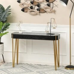 LuxenHome Black Wood And Gold Metal Console And Entry Table -Lush Living Store GUEST 6300dd9e 26d7 44dd afc3 13cb329b3833