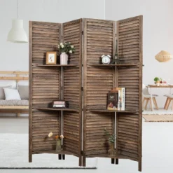 Rancho 4 Shelf Panel Folding Screen Room Partition Paulownia Wood - Proman Products -Lush Living Store GUEST 6352ad06 bee2 4d17 aa25 fa4e18dc7283
