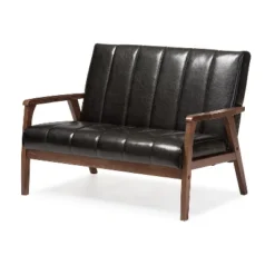 Nikko Mid-Century Modern Scandinavian Style Faux Leather Wooden 2 Seater Loveseat - Baxton Studio -Lush Living Store GUEST 635cadfc 7b9f 43ca 868e 5d6c3e969e1a