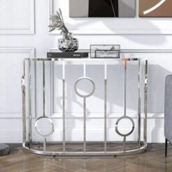 Oakmonte Mirrored Semi Circle Sofa Table Chrome - HOMES: Inside + Out -Lush Living Store GUEST 636aaaa9 a29a 4361 8a8b ba570933f533
