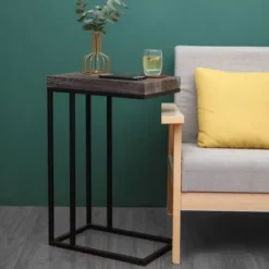 Breeze Casual C Shaped End Table Metal Frame Rustic Brown - Proman Products -Lush Living Store GUEST 63abf3e2 afd5 4e72 967e c7217c4c5933