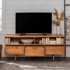 Cara Mid-Century Modern 3 Drawer TV Stand For TVs Up To 65" - Saracina Home -Lush Living Store GUEST 6406604d 1ec4 4548 a085 d7d44d4bfcce