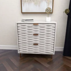 Contemporary Carved Woven Pattern 3 Drawer Wood Cabinet White - Olivia & May -Lush Living Store GUEST 6427898b bfb2 4b2c b7db 09156fee1a60