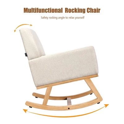 Costway Mid Century Fabric Rocking Chair Upholstered Accent Armchair Lounge Chair Beige/Gray 10 Costway Mid Century Fabric Rocking Chair Upholstered Accent Armchair Lounge Chair Beige/Gray - Image 8