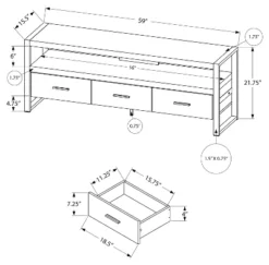 Monarch Specialties 59" TV Stand In Brown Reclaimed Wood Look With 3 Drawers -Lush Living Store GUEST 64778dfa 4d95 45fe bcde d8f79469eb01