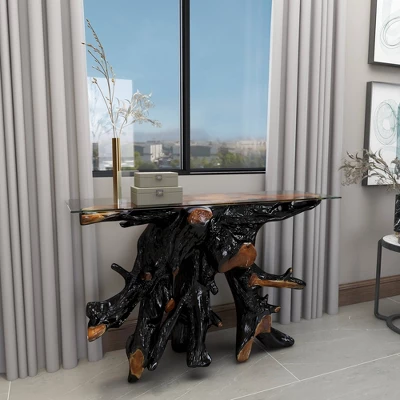 Contemporary Teak Wood Console Table Gold - Olivia & May 18 Contemporary Teak Wood Console Table Gold - Olivia & May - Image 16