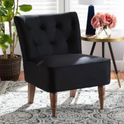 Harmon Velvet Fabric Upholstered And Wood Accent Chair Black/Walnut Brown - Baxton Studio -Lush Living Store GUEST 65f54de8 230e 40a4 ad0b e3feac68771d