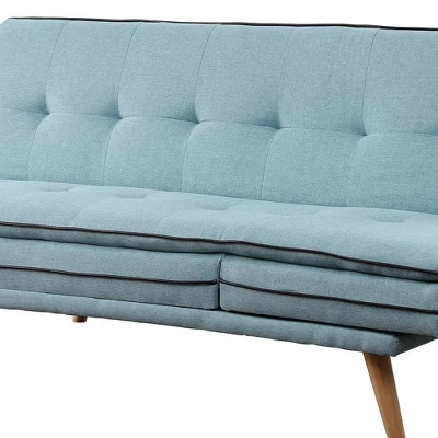 72" Savilla Sectional Sofa Blue Linen/Oak Finish - Acme Furniture 4 72" Savilla Sectional Sofa Blue Linen/Oak Finish - Acme Furniture - Image 2