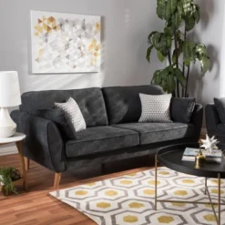 Miranda Mid-Century Modern Fabric Upholstered Sofa Dark Gray - Baxton Studio -Lush Living Store GUEST 66193c4c 26e8 4f5a af99 b77af57ef15a