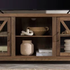 Clarabelle Transitional Glass Barn Door TV Stand For TVs Up To 65" - Saracina Home -Lush Living Store GUEST 6628f029 4b8f 424d 8cff 4b7e2252ac0b