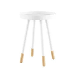 Hastings Home Mid-Century Modern Round Wooden End Table With Tray Top - White/Natural