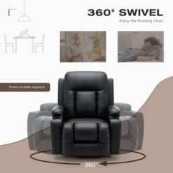 JOMEED PU Heated Stain Resistant Leather Massage Rocking Recliner Chair With 360 Degree Swivel, 2 Cup Holders, And Retractable Footrest -Lush Living Store GUEST 66301b4a ec35 48e0 b245 cb5b8462a1a8