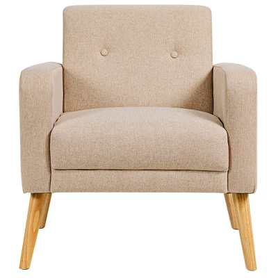 Costway Modern Accent Chair Upholstered Linen Armchair W/Rubber Wood Legs YellowBeigeGreyNavy 11 Costway Modern Accent Chair Upholstered Linen Armchair W/Rubber Wood Legs YellowBeigeGreyNavy - Image 9