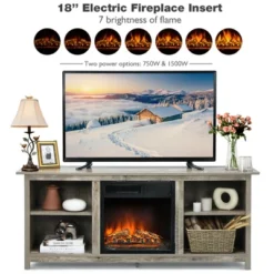 Costway 58'' 2-Tier Fireplace TV Stand W/18'' Electric Fireplace Grey Up To 65'' -Lush Living Store GUEST 670eac43 b0d5 4631 afde addbd8aa21cf