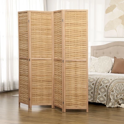 HOMCOM Room Divider, 5.5' Tall Bamboo Portable Folding Privacy Screens, Hand-Woven Double Side Partition Wall Dividers For Home, Natural 3 HOMCOM Room Divider, 5.5' Tall Bamboo Portable Folding Privacy Screens, Hand-Woven Double Side Partition Wall Dividers For Home, Natural