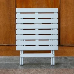 Merry Products Authentic Acacia Hardwood Compact Flat Folding Adirondack Slatted Side Table Outdoor Patio Furniture, White -Lush Living Store GUEST 676977de 82ad 4d6a 953d f9658b284960