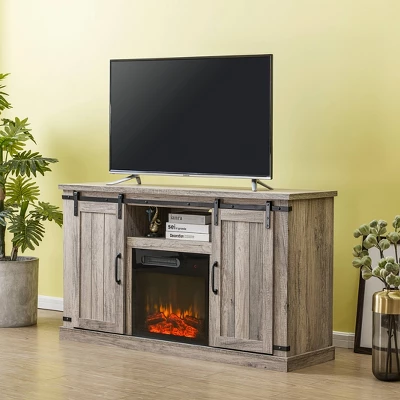 Sliding Doors Electric Fireplace TV Stand For TVs Up To 60" Antique Gray Oak - Home Essentials 5 Sliding Doors Electric Fireplace TV Stand For TVs Up To 60" Antique Gray Oak - Home Essentials - Image 3