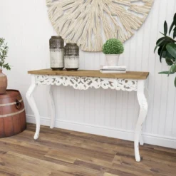 Wood Parisian Design Floral Ornate Detailing Console Table White - Olivia & May -Lush Living Store GUEST 6801e7ce 4fe1 4cfc bb6b 9bac759d33e2