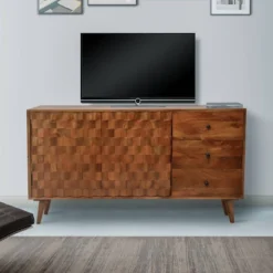 2 Door Honeycomb Design Wooden TV Console With 3 Drawers Walnut Brown - The Urban Port -Lush Living Store GUEST 682a9f0e 1b92 49f2 8e9d 758393c607bc