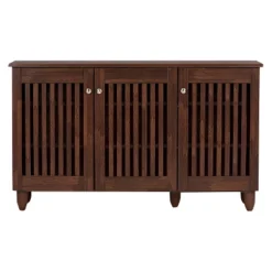 Fernanda Modern And Contemporary 3-Door Wooden Entryway Shoes Storage Wide Cabinet - Oak Brown - Baxton Studio