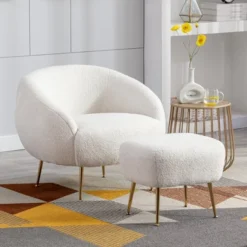 Modern Accent Chair, Teddy Short Plush Particle Velvet Armchair With Ottoman-ModernLuxe -Lush Living Store GUEST 6897260f a4f5 4081 990d 5ffecdcd7ef3