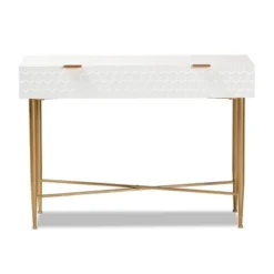 Galia Wood And Metal 1 Drawer Console Table White/Gold - Baxton Studio -Lush Living Store GUEST 68b15c9f 7a0a 4568 99c8 8984115f2526