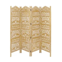 Traditional 4 Panel Fine Carved Room Divider Screen Gold - Olivia & May