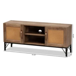 Veanna Bohemian Natural Wood And Metal 2 Door Synthetic Rattan TV Stand For TVs Up To 40" Brown/Black - Baxton Studio -Lush Living Store GUEST 6a36c958 f80b 4bf8 a7e6 3b72b4ade40a