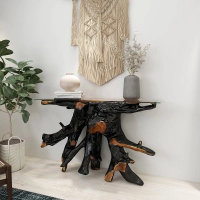 Contemporary Teak Wood Console Table Gold - Olivia & May 12 Contemporary Teak Wood Console Table Gold - Olivia & May - Image 10