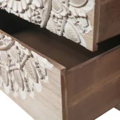 LuxenHome 3-Drawer 28.2" H X 25.2" W Natural Wood White Floral Accent Chest. -Lush Living Store GUEST 6b2e38ca 623f 458b 9198 ef1d31701235