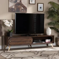 Dena Wood And Gold TV Stand For TVs Up To 60" Walnut - Baxton Studio -Lush Living Store GUEST 6b536714 cefe 465a bbd0 f91c48c0a39f