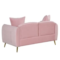 Velvet Upholstered Sofa With Armrest Pockets, 2 Pillows And Golden Metal Legs-ModernLuxe -Lush Living Store GUEST 6bb8cfc0 83e5 438f b571 8c6e784b522e