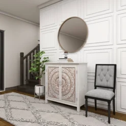 Rustic Wooden Cabinet With Carved Medallion Design Beige - Olivia & May -Lush Living Store GUEST 6c3729b2 e028 456d 80d2 6c8d220df527