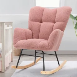 Epping Accent Modern Armchair Faux Shearling Fabric Nursery Glider Rocker, Wingback Chair Rocking Chairs-Maison Boucle -Lush Living Store GUEST 6c50751a 08e7 497a 9b19 e9c8f7f761e8