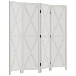 HOMCOM 4-Panel Folding Room Divider, 5.6 Ft Tall Freestanding Paulownia Wood Privacy Screen Panels For Indoor Bedroom Office -Lush Living Store GUEST 6c53d35d 71ca 41b4 adf9 2438c3cdef52