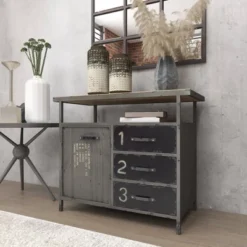 Metal Utility Cabinet With Wood Top Steel Gray - Olivia & May -Lush Living Store GUEST 6c9412a3 34e2 4b3d b979 f31906305253
