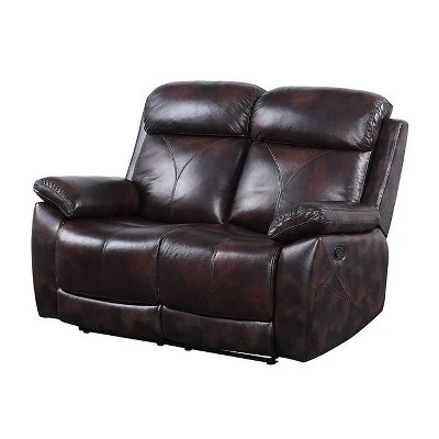 57" Perfiel Two-Tone Grain Leather Loveseat Dark Brown - Acme Furniture 3 57" Perfiel Two-Tone Grain Leather Loveseat Dark Brown - Acme Furniture