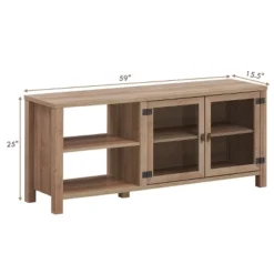TV Stand Entertainment Center For TV's Up To 65''w/ 2 Metal Mesh Doors Natural