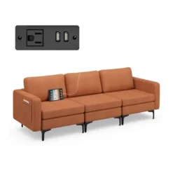 Costway Modular 3-Seat Sofa Couch W/ Socket USB Ports & Side Storage Pocket OrangeDark Grey -Lush Living Store GUEST 6da3e4cf 443d 4db8 87b9 8f98113fdb9b