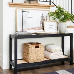Console Table With Woven Rattan Shelf Black - Threshold™ Designed With Studio McGee -Lush Living Store GUEST 6e7f68b7 50c5 44c5 965d a4d52aa919cd
