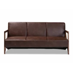 Christa Faux Leather Effect Fabric Upholstered Wood Sofa Dark Brown/Walnut Brown - Baxton Studio