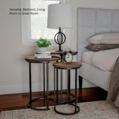 Hastings Home Round End Tables With Woodgrain-Look And Black Metal Base, Gray/Brown, Set Of 3 9 Hastings Home Round End Tables With Woodgrain-Look And Black Metal Base, Gray/Brown, Set Of 3 -Lush Living Store GUEST 6f1cbb44 4679 4540 b552 c47f72a12fab