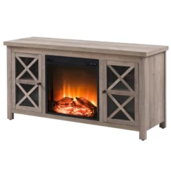 Gray Oak TV Stand With Log Fireplace Insert - Henn&Hart -Lush Living Store GUEST 6f6c38e1 5202 48ec ab76 5b81637e7127