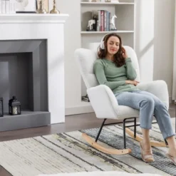 Epping Accent Modern Armchair Faux Shearling Fabric Nursery Glider Rocker, Wingback Chair Rocking Chairs-Maison Boucle -Lush Living Store GUEST 6fe5be6e d305 428a 9b4f 0b02ae5da797