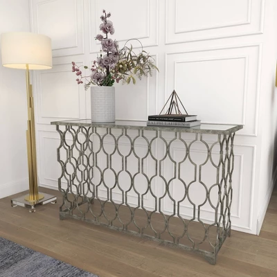 Contemporary Metal Pattern Console Table Silver - Olivia & May 20 Contemporary Metal Pattern Console Table Silver - Olivia & May - Image 18